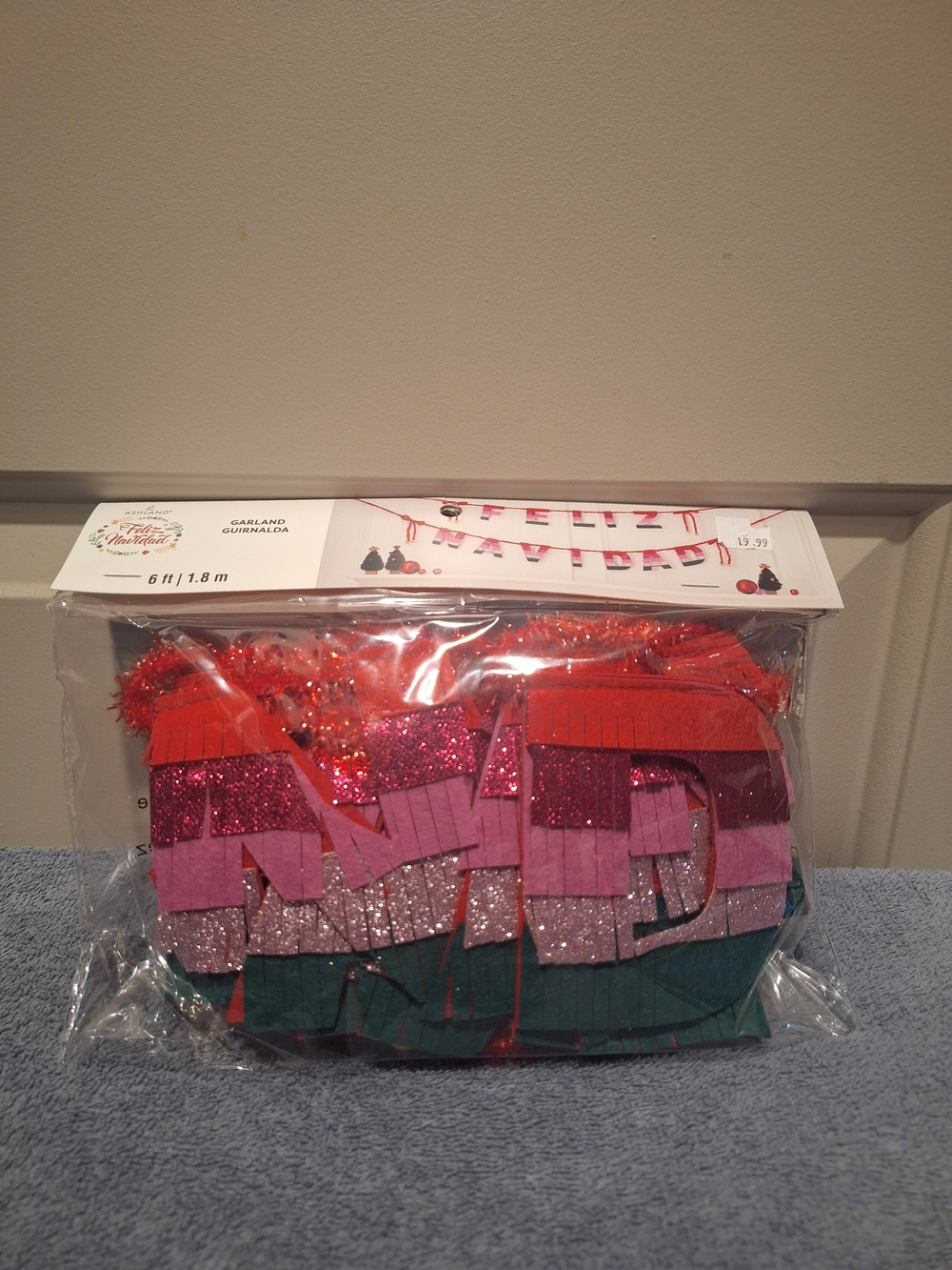 Ashland Feliz Navidad Festive Fringe Garland - Red, Pink, Green, Silver